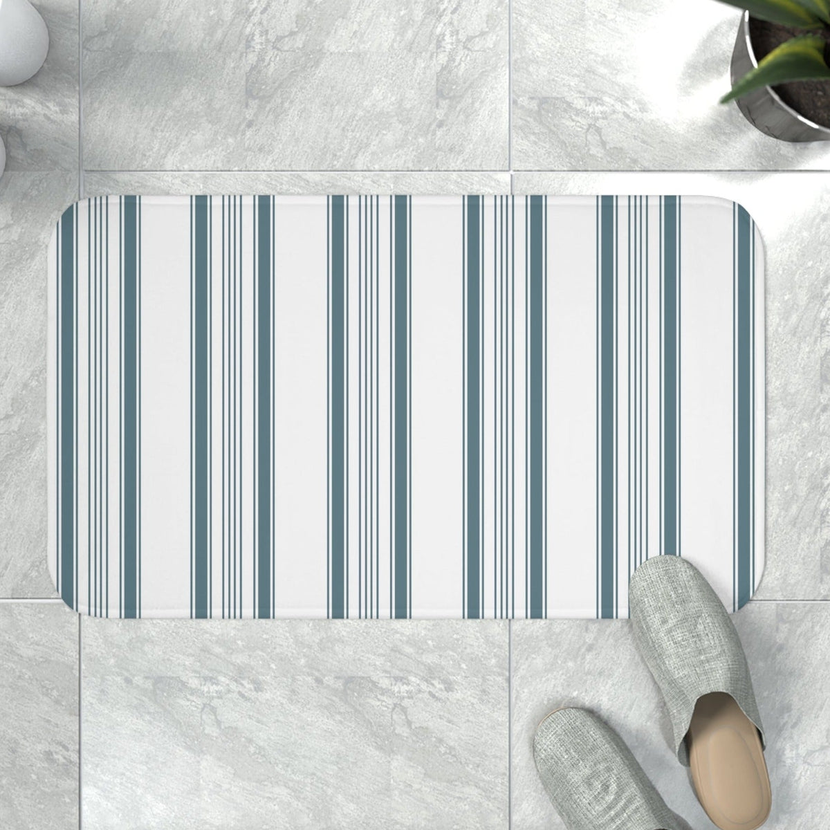 Aqua Stripes Bath Mat, Blue Bathroom Decor, Striped Bathroom Decor