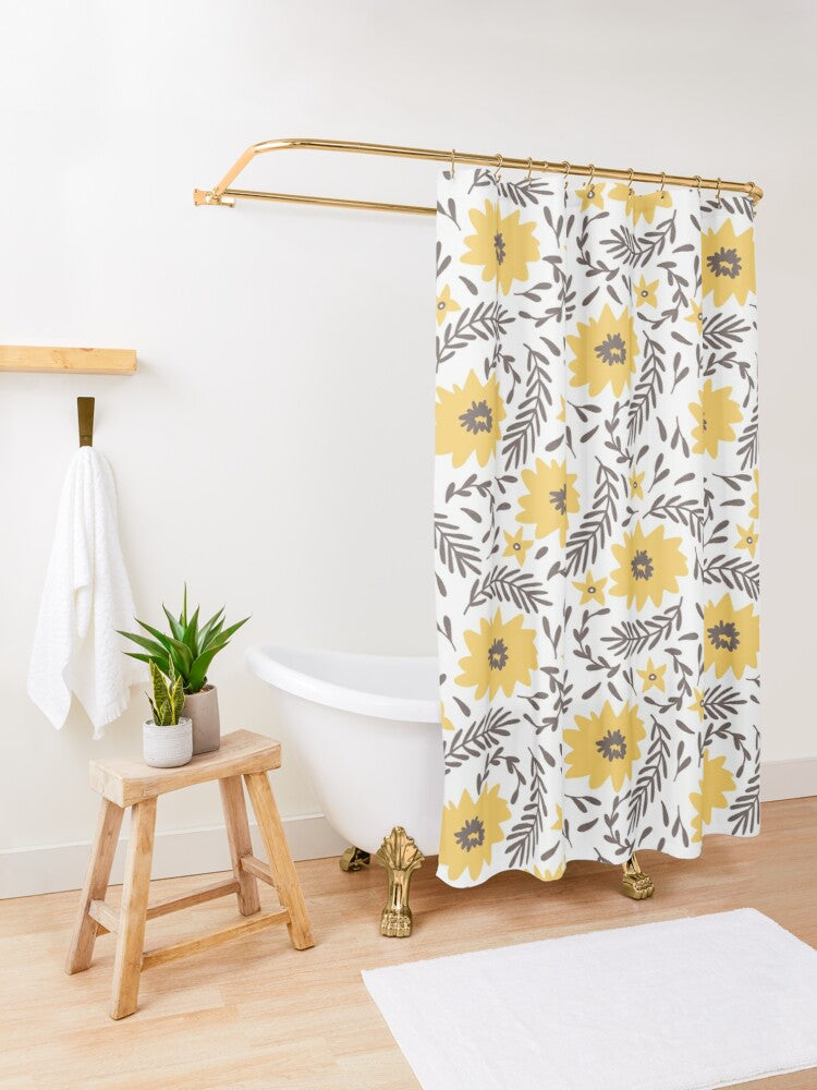 Floral Shower Curtain, Boho Shower Curtain, Pink Shower Curtain, Plant buy Shower, Peach Bathroom, Pink Yellow Bathroom, Botanical Bathroom