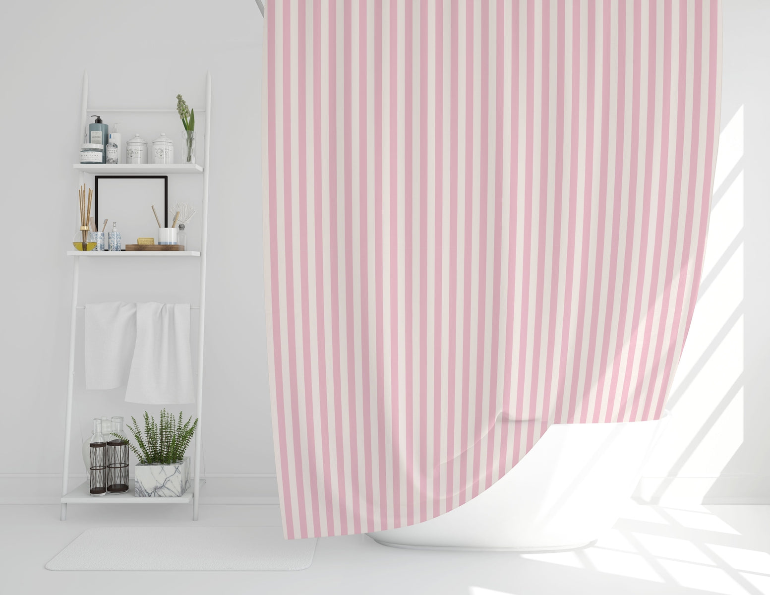 Pale 2024 Pink Modern Striped Crinkle Shower Curtain