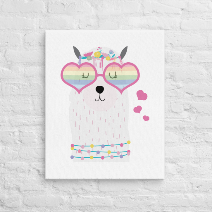 Blush pink llama room, wall art for girls sweet llama, art print set rainbow heart llamas flowers, baby shops girl nursery wall art, playroom girl