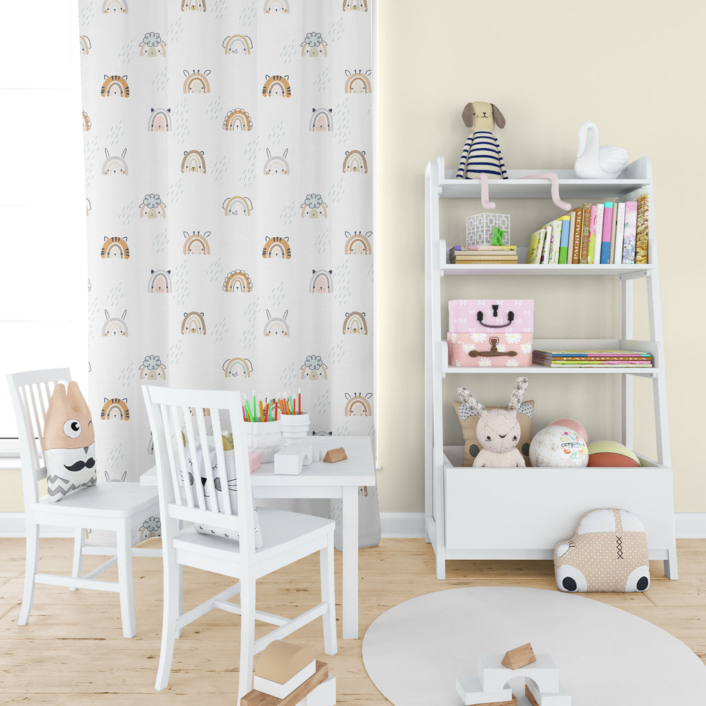 Scandinavian Child Printed Curtain / Bedroom Dining Room Living Room Covers Set of 2 Panels-Multidimensional high quality Cute Animals Big Pattern